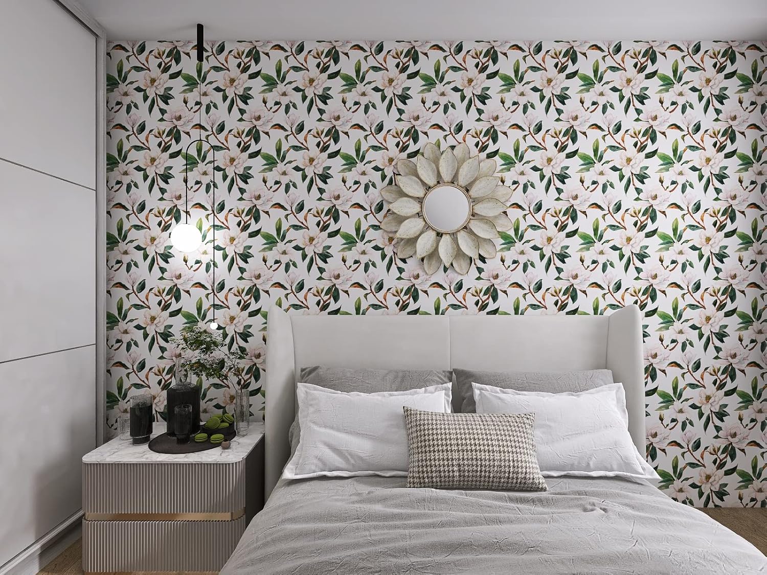 Vintage Floral Peel and Stick Wallpaper Bouquet Botanical Floral Pink/Green/White for Bedroom Furniture Paper Removable Wall Decorations 17.3in x 118in, 14.2Square Ft/Roll
