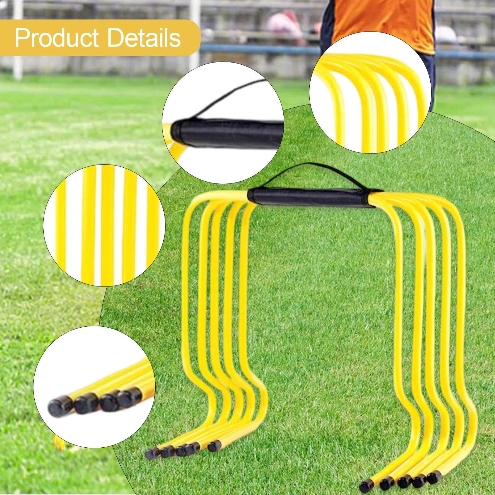 perfk 5 Pezzi di Ostacoli per l'agilità, Attrezzatura per l'allenamento della velocità, Ostacoli multifunzionali Gialli per Il Campo Fitness, Sport, 50 Cm