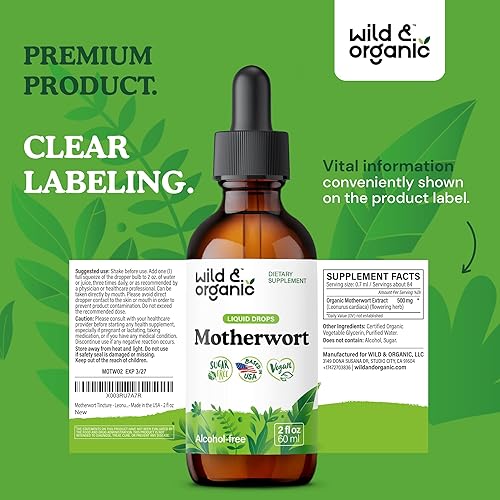 Miniatura 9 de Wild & Organic Motherwort Tintura - Buen estado de ánimo, calma, apoyo de la mujer - Gotas de extracto de hierba Motherwort - Suplemento vegano, sin