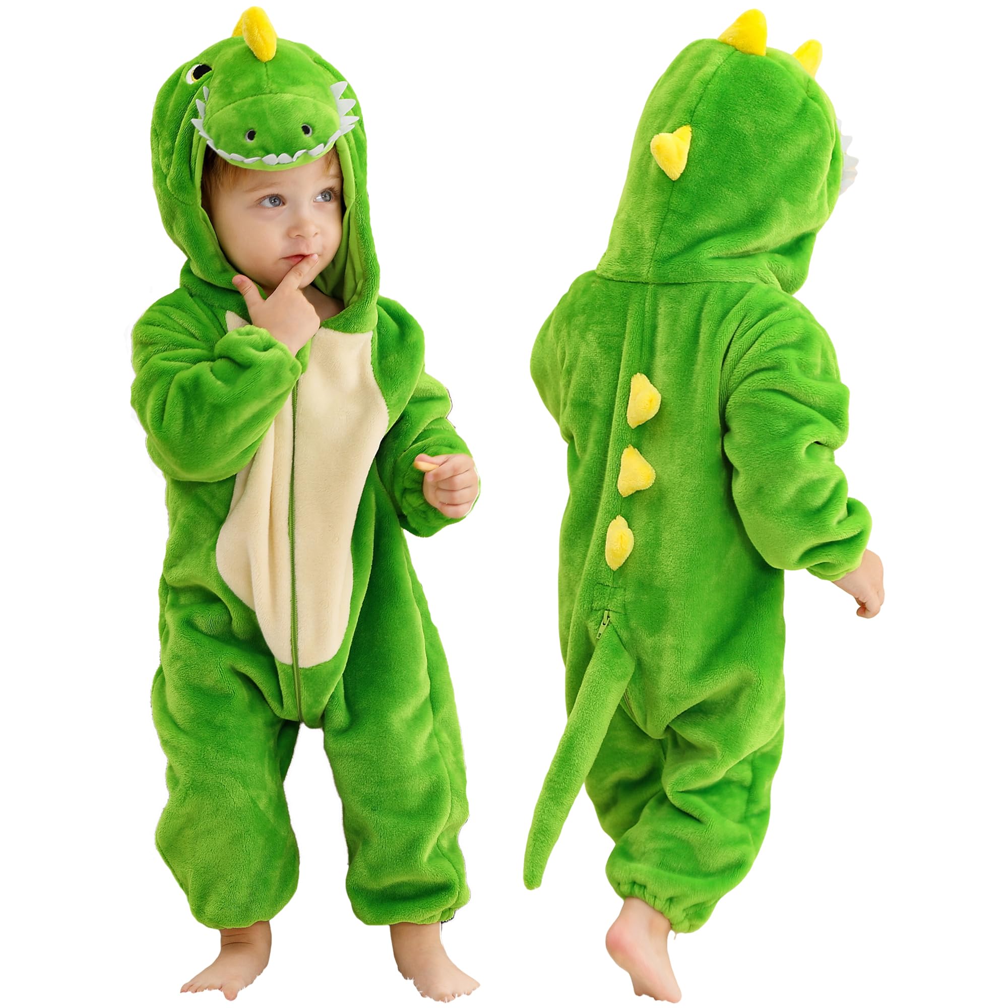 Costume per Neonati e Bambini Tutina Animale in Flanella Pagliaccetto Cosplay con Cappuccio per Bambini 2-36 Mesi