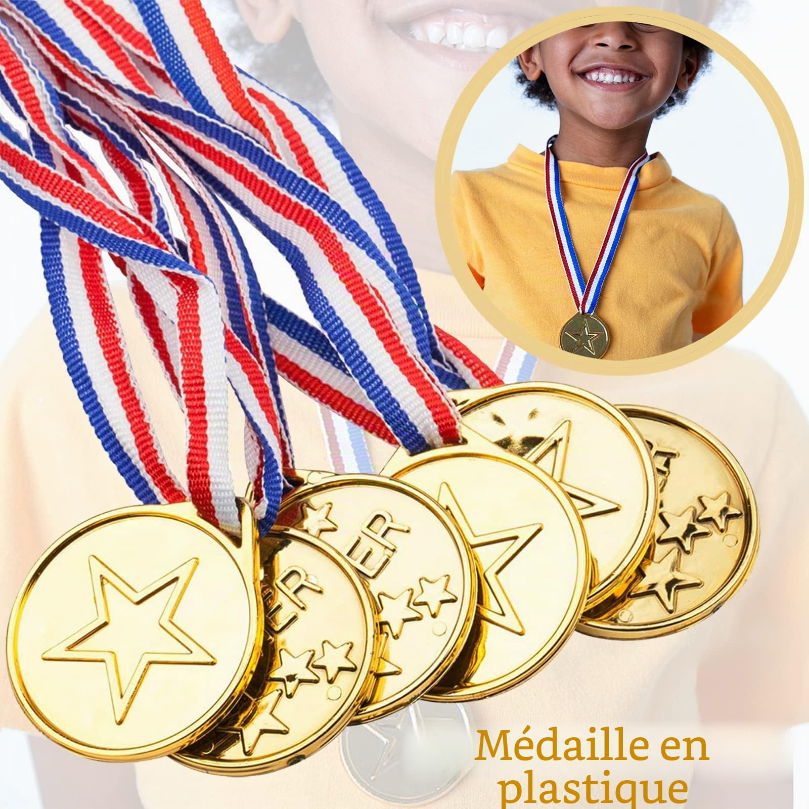 100 Pièces Médailles Enfants, Plastique Medaille Recompense pour récompenses l'école Le Sport ou Les Mini Jeux Olympique Sport Day