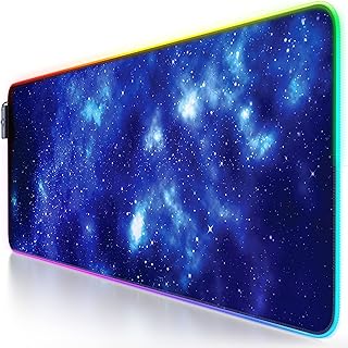 CSL - RGB gaming mouse mat - LED desk pad - 800x300 mm - XXL mouse pad - LED multi color - 11 lighting modes - 7 LED colors plus 4 effect modes - washable - Blue Star