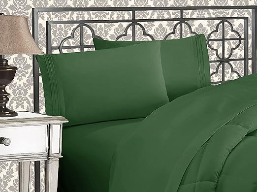 Elegant Comfort Luxurious 1500 Premium Hotel Quality Microfiber Three Line Embroidered Softest 4-Piece Bed Sheet Set, Wrinkle and Fade Resistant, California King, Hunter Green