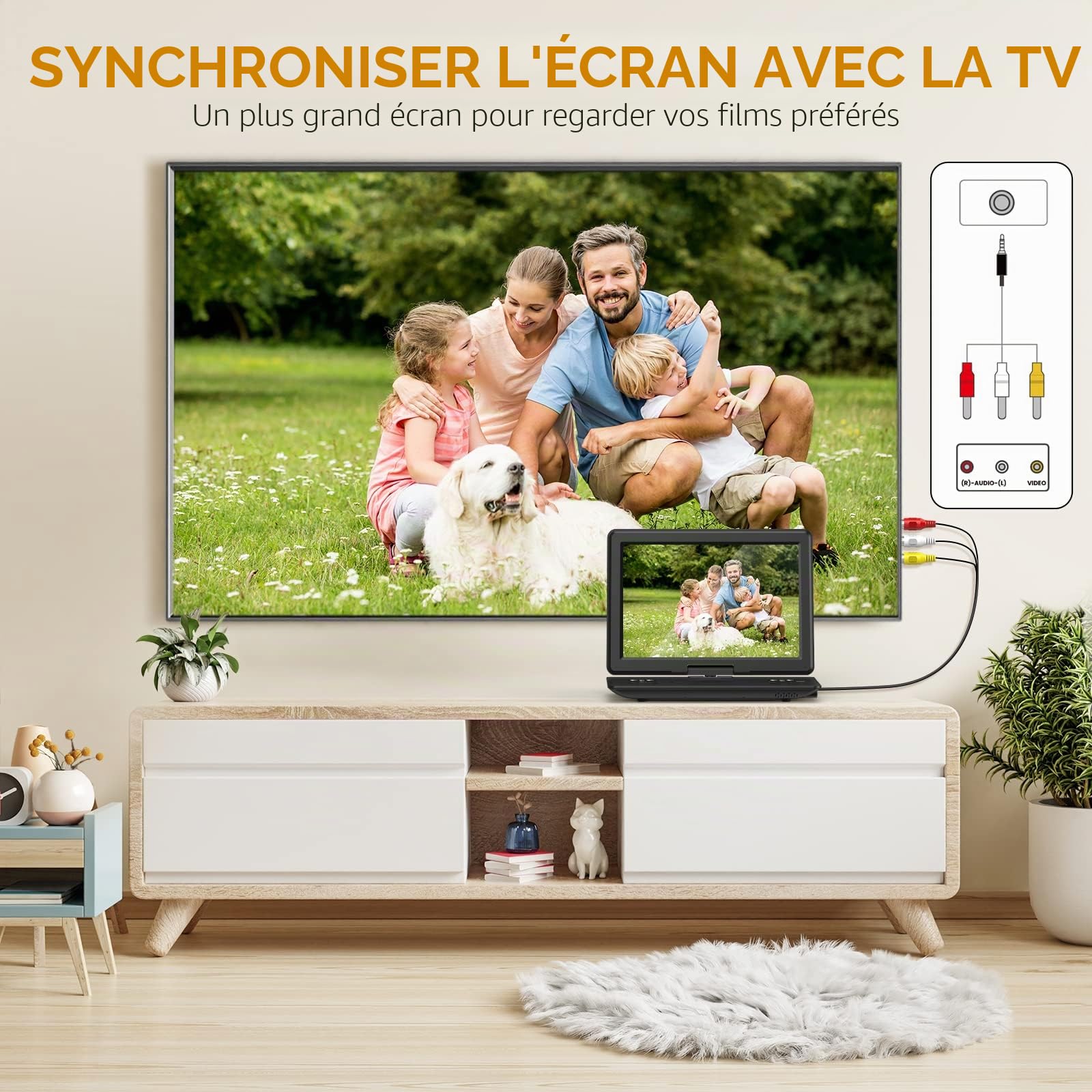 DBPOWER Lecteur DVD portable 16,9'' écran HD pivotant 14,1'' batterie rechargeable 6h 5000 mAh haut-parleur haut volume
