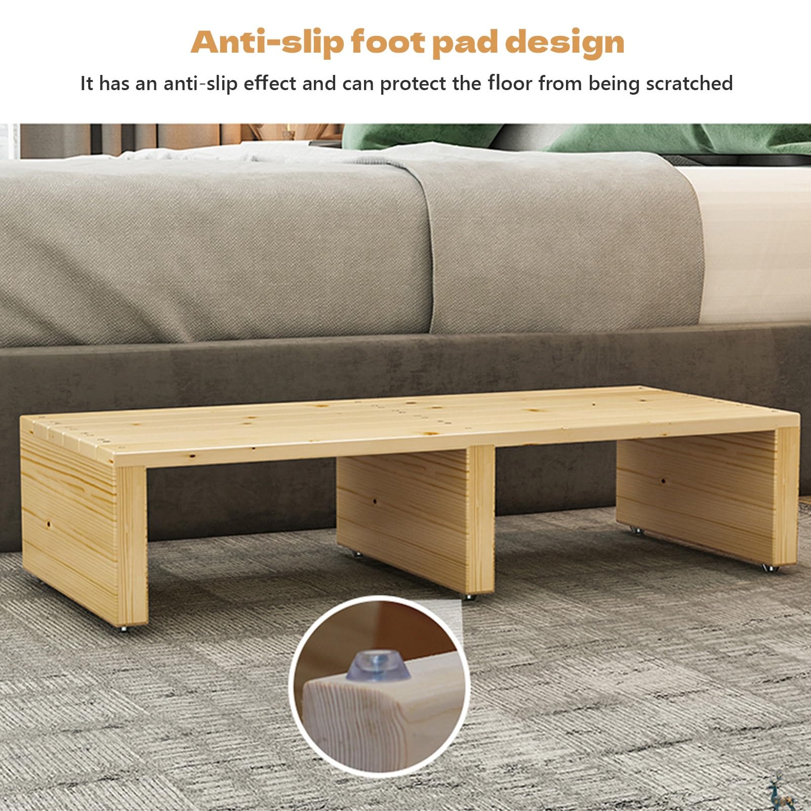 Drewniany stołek One Step dla osób starszych, platforma zewnętrzna ze stopniami antypoślizgowymi, wysokość 12 cm, przenośny stopień mobilny do wysokiego łóżka, łazienki, kuchni(Carbonized color