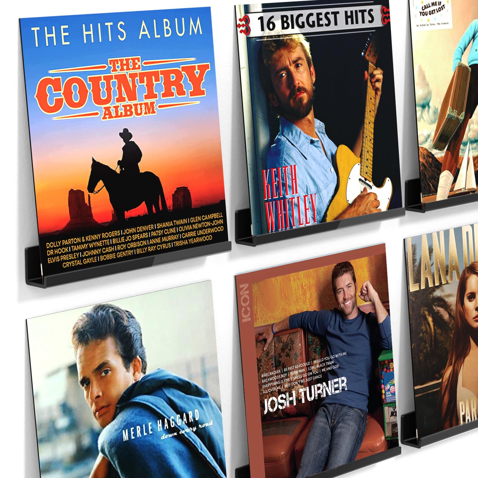 FEMELI LP Vinyl Record Display Shelf Wall Mount-6 Pack,Black Acrylic Album Holder