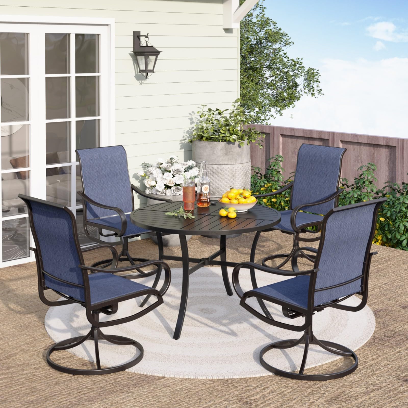 Grand patio Outdoor Dining Table Set of 5, 1 Modern WoodgrainLook Round Table with