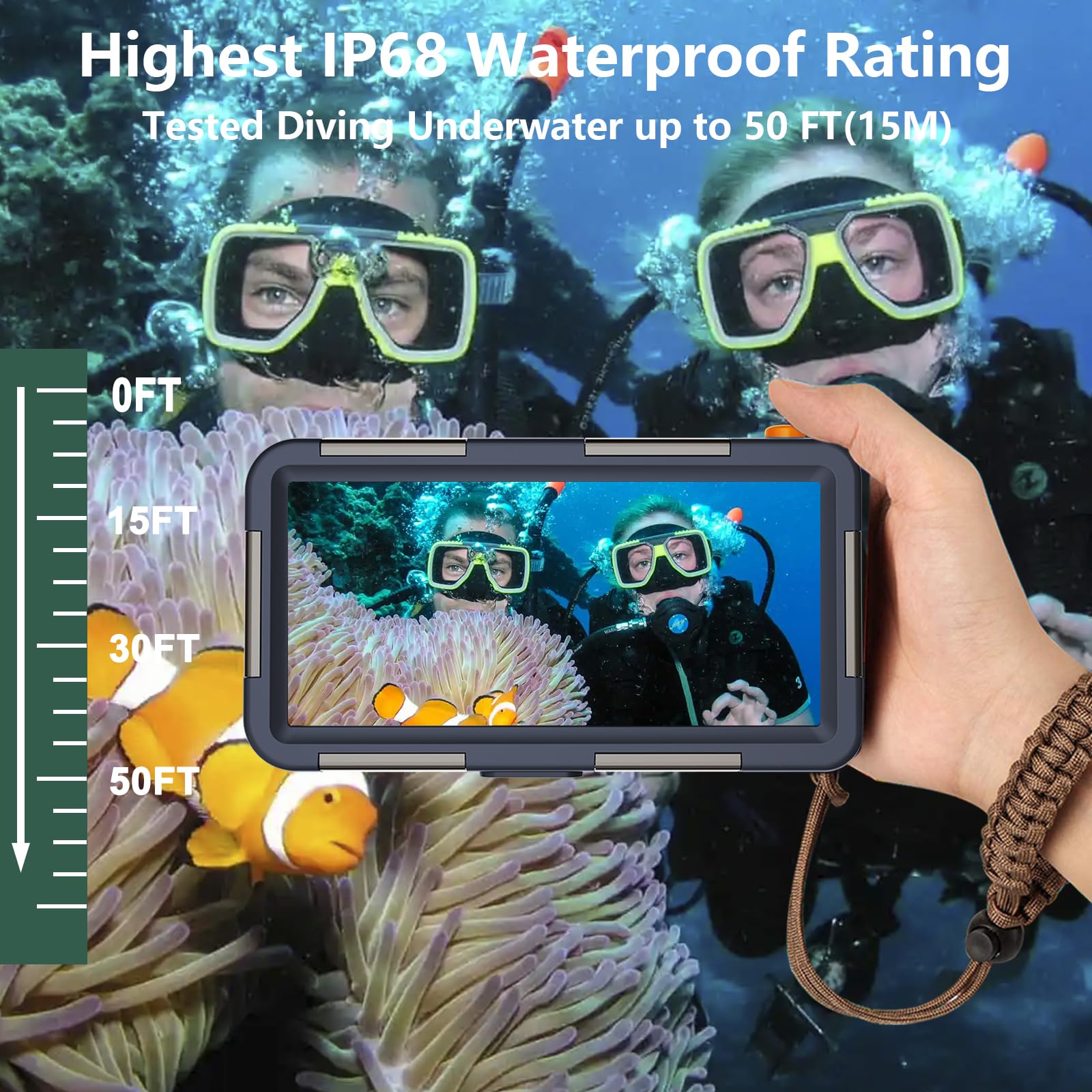 Funda universal de buceo submarino para teléfonos de 4.7 a 4.9 pulgadas (botón de volumen a la izquierda), compatible con iPhone 16/15/14/13 Series, fundas impermeables profesionales de buceo