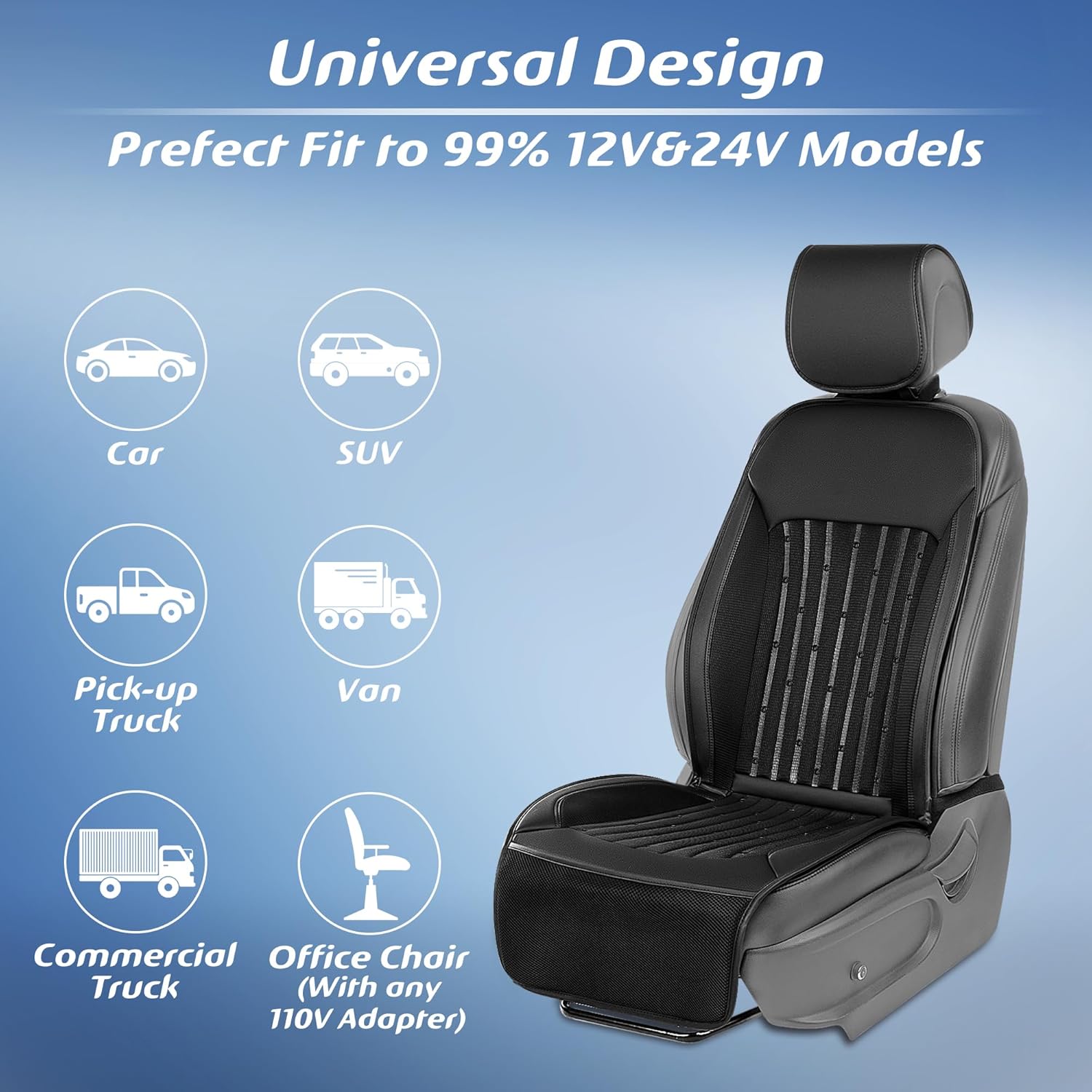 Paffenery 2026 Upgraded Cooling Car Seat Cover Front Seat, 12V-24V Ventilated Cooling Car Seat Cushion, Cooled Seat Cover for Car SUV Truck Universal Fit, Classic Black