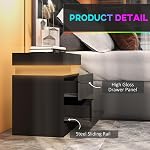 HOMCOM Nightstand, End Side Table with LED Lights, Bedside Table with 2 Drawers, for Bedroom, Black