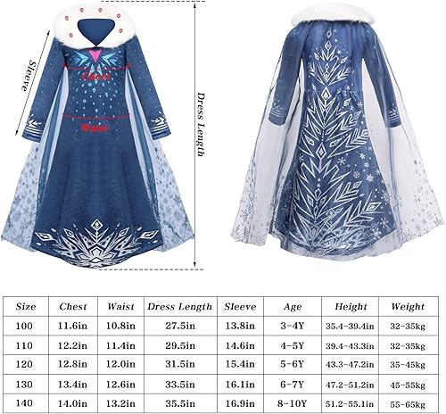 Miniatura 7 de Latocos Disfraz de princesa Elsa de Frozen para niñas, disfraz de invierno con capa de cosplay con accesorios, regalos de cumpleaños de Halloween