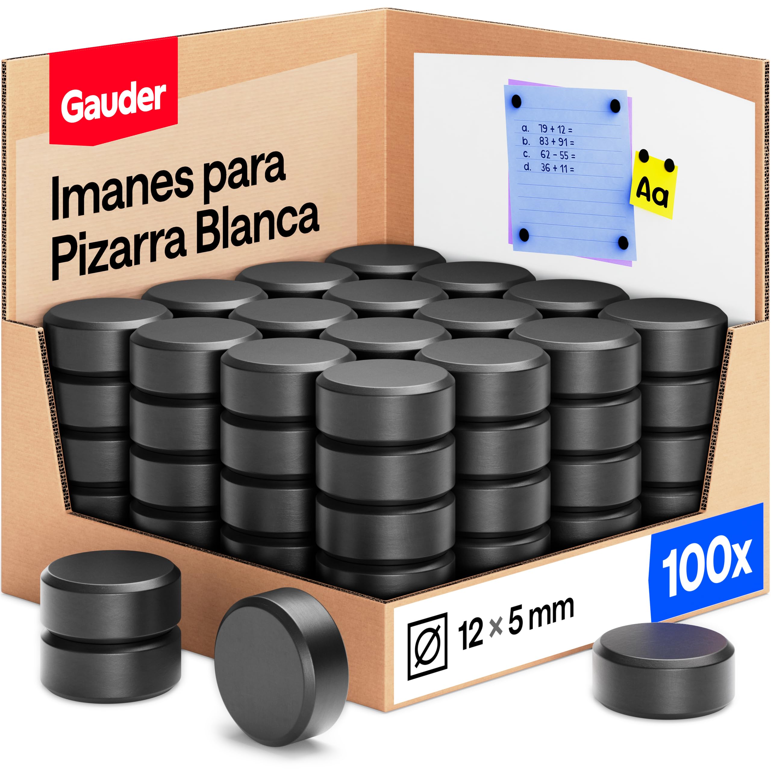 GAUDER Imanes para Pizarra Blanca 100 piezas 12 x 5 mm Discos Magnéticos Redondos Fuertes