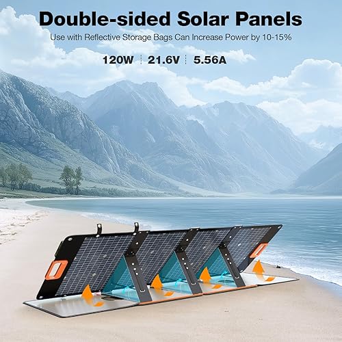 Miniatura 6 de GRECELL Estación de energía portátil de 240 W con panel solar biacial portátil de 120 W, generador solar de 153.6 WH Batería LiFePO4 de doble vía