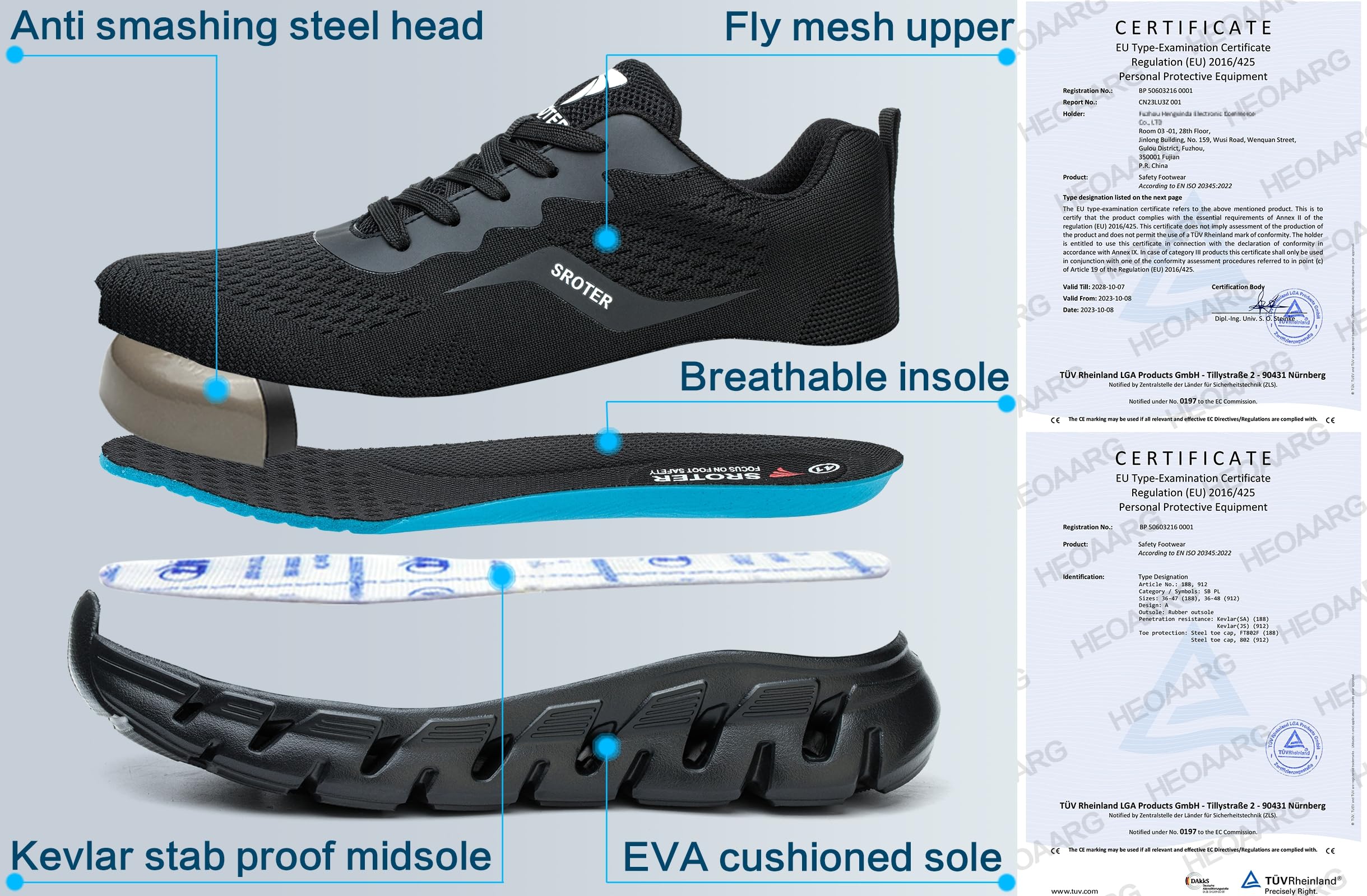 HEOAARG Zapatos de Seguridad para Hombre Mujer Calzado Hombre Comodo Antideslizantes Zapatos de Trabajo Hombre Zapatillas Trabajo con Punta de Acero