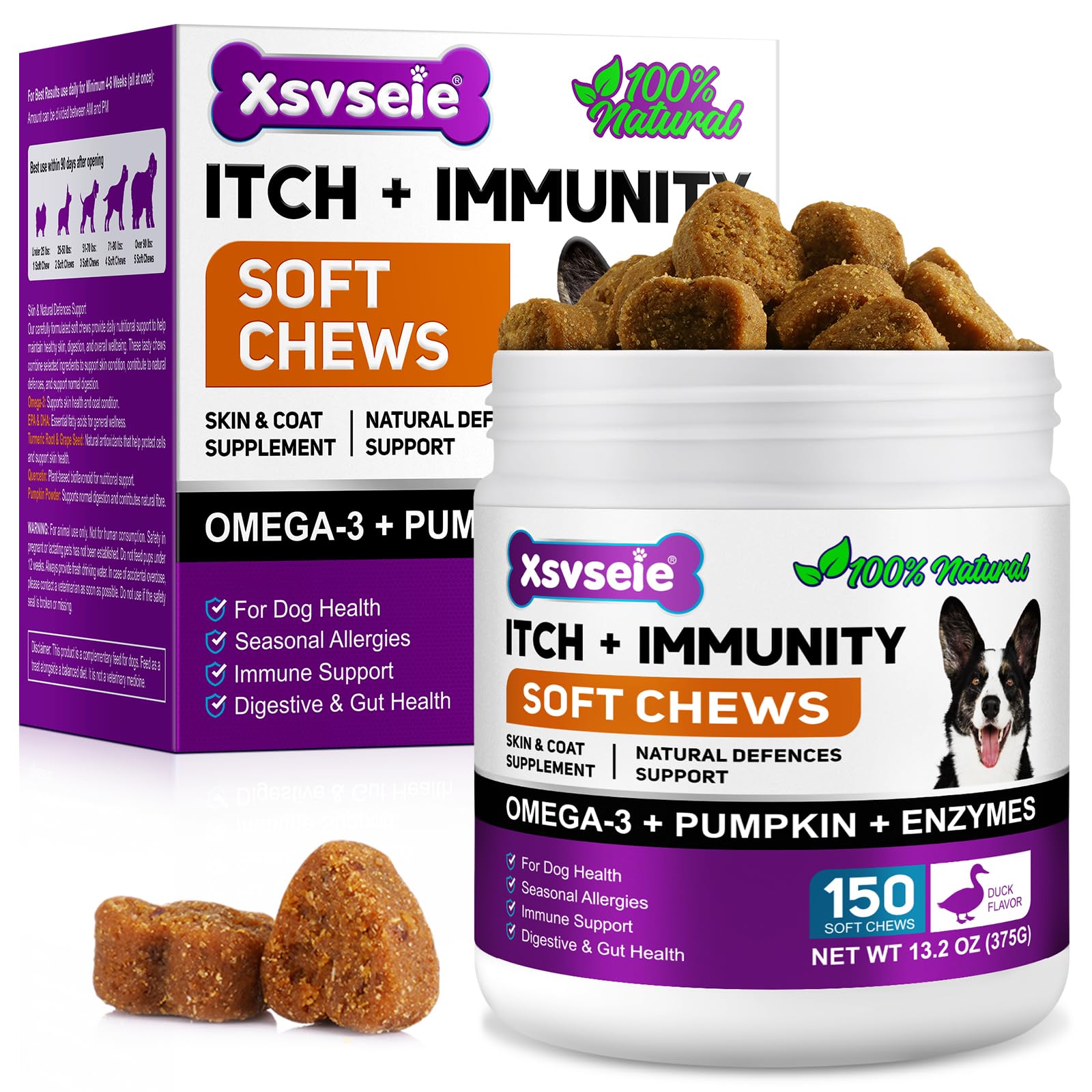 Alivio de la Alergia del Perro, Dog Allergy Relief Treats, Snacks Antialérgicos para Perros, Alivia la Picazón, el lamido, el Rascado y la Depilación, Refuerza la Inmunidad, Alergia e Inmunidad Perros