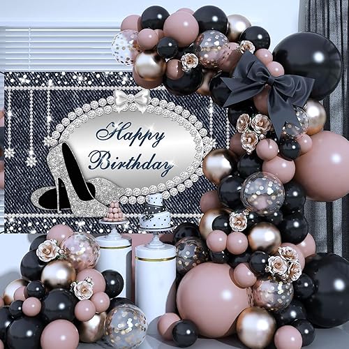 Miniatura 4 de CSFOTO Cartel de feliz cumpleaños de 6 x 3.6 pies con texto en inglés «Happy Birthday» de mezclilla y diamantes para niñas y mujeres, decoraciones
