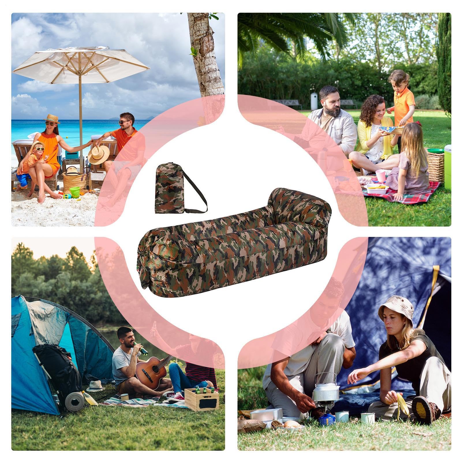 Sofa Gonflable - Sofa D'air Imperméable À L'eau Avec Le Paquet Portatif - Lit D'air De Hamac Gonflable De Fainéant Paresseux Pour Cour, Lac, Plage, Camping, Pique-niques Et Les Festivals De Musique