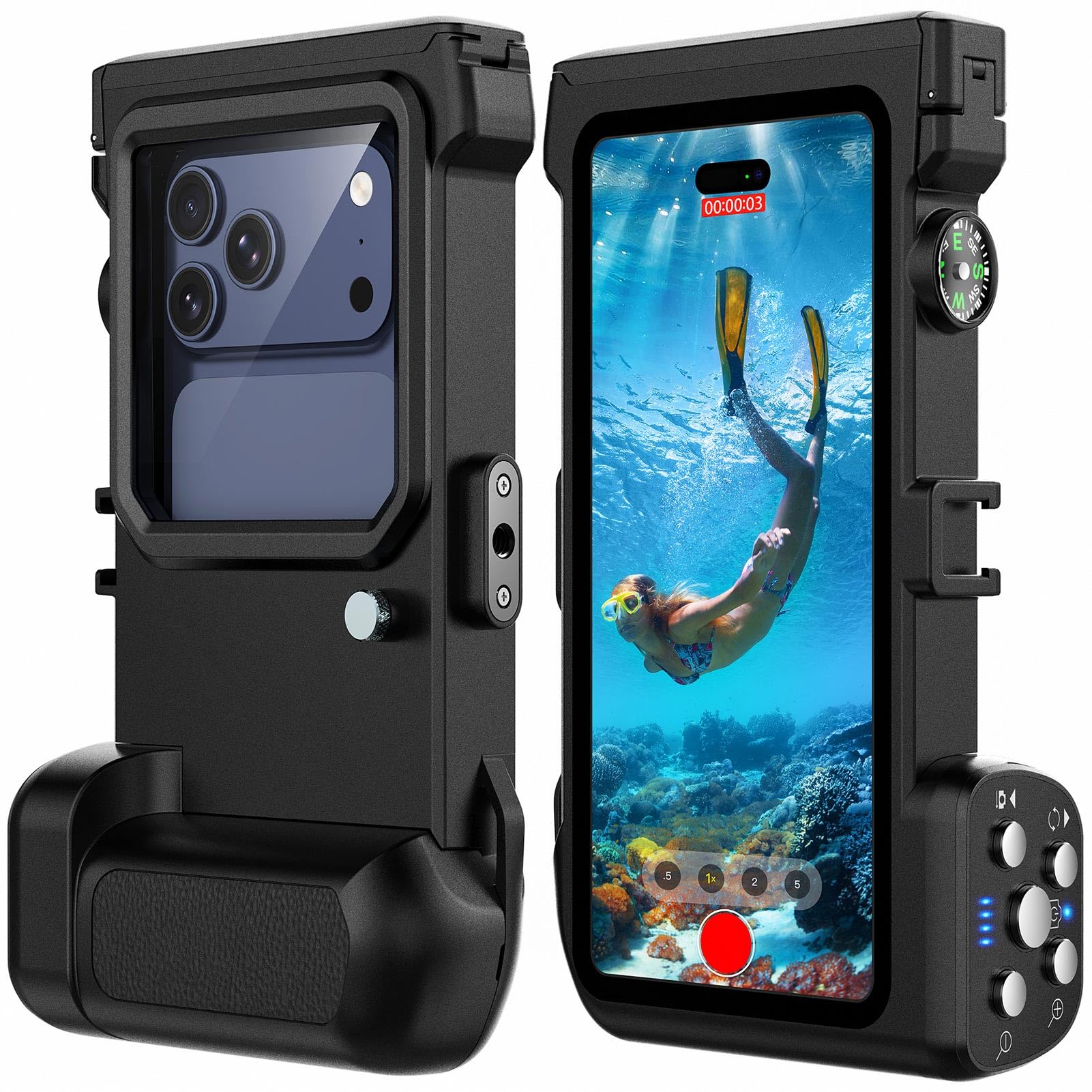 Funda IPX8 Impermeable 15M Universal 4,7-6,9'' Móvil, Negro | Profesional 360 Grado Carcasa Fotografía Buceo, Bluetooth Enfoque Ajustable, para iPhone Samsung Xiaomi Google Teléfono
