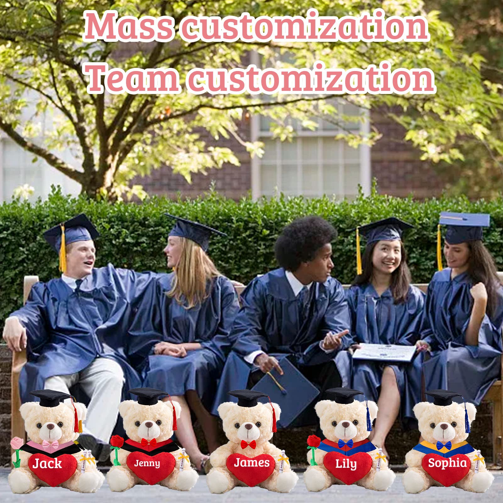 ADORSUN Personalized Graduation Bear - 8" Teddy With Heart, Cap & Gown Gift
