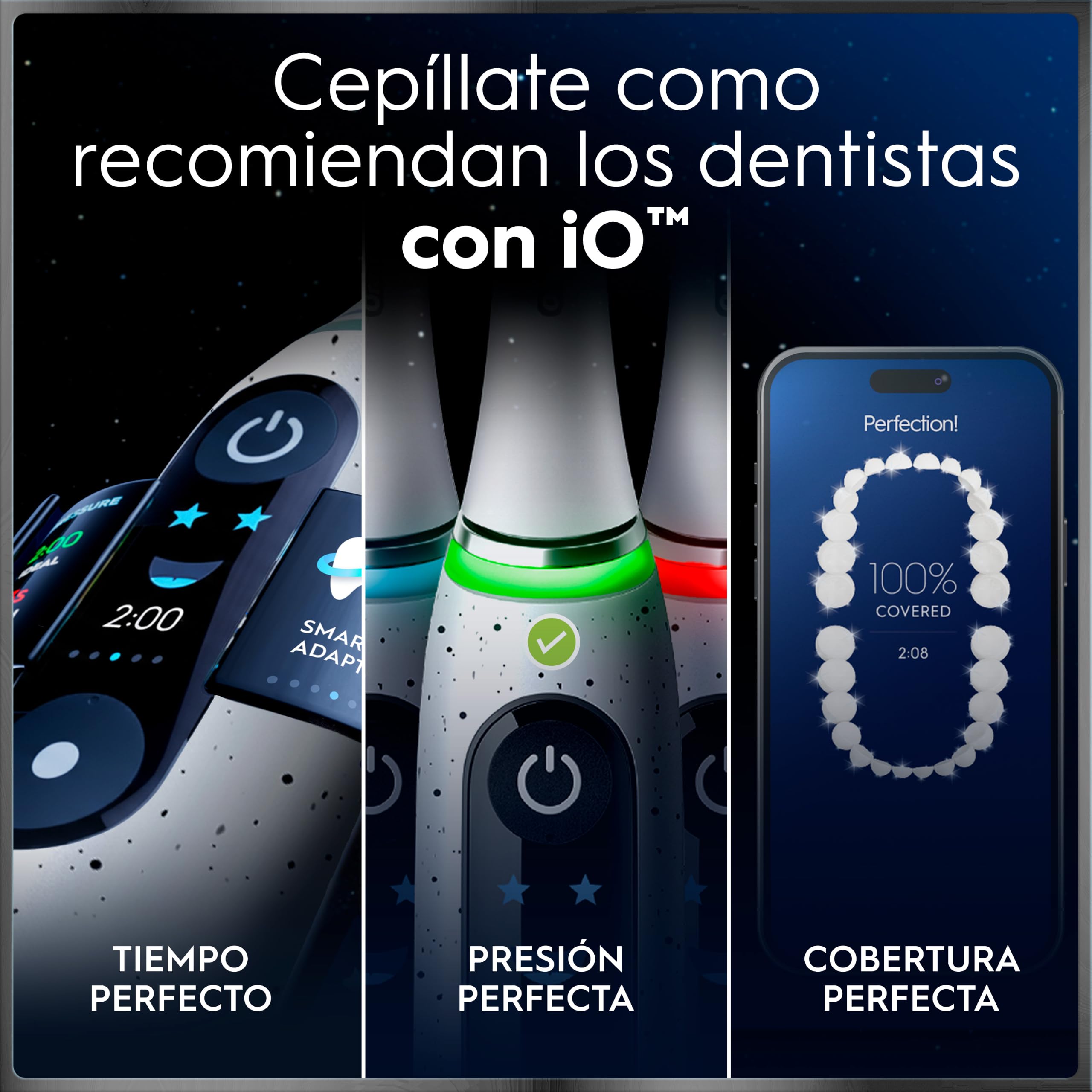 Oral-B iO 10 Cepillo de Dientes Eléctrico Blanco, con 3 Cabezales y 1 Estuche Cargador de Viaje, Diseñado por Braun