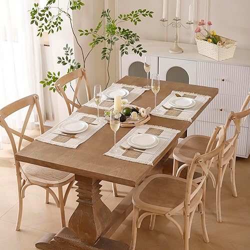 Miniatura 2 de Tosleo Juego de 4 manteles individuales bohemios de macramé para decoración de mesa con flecos, manteles individuales tejidos de arpillera natural