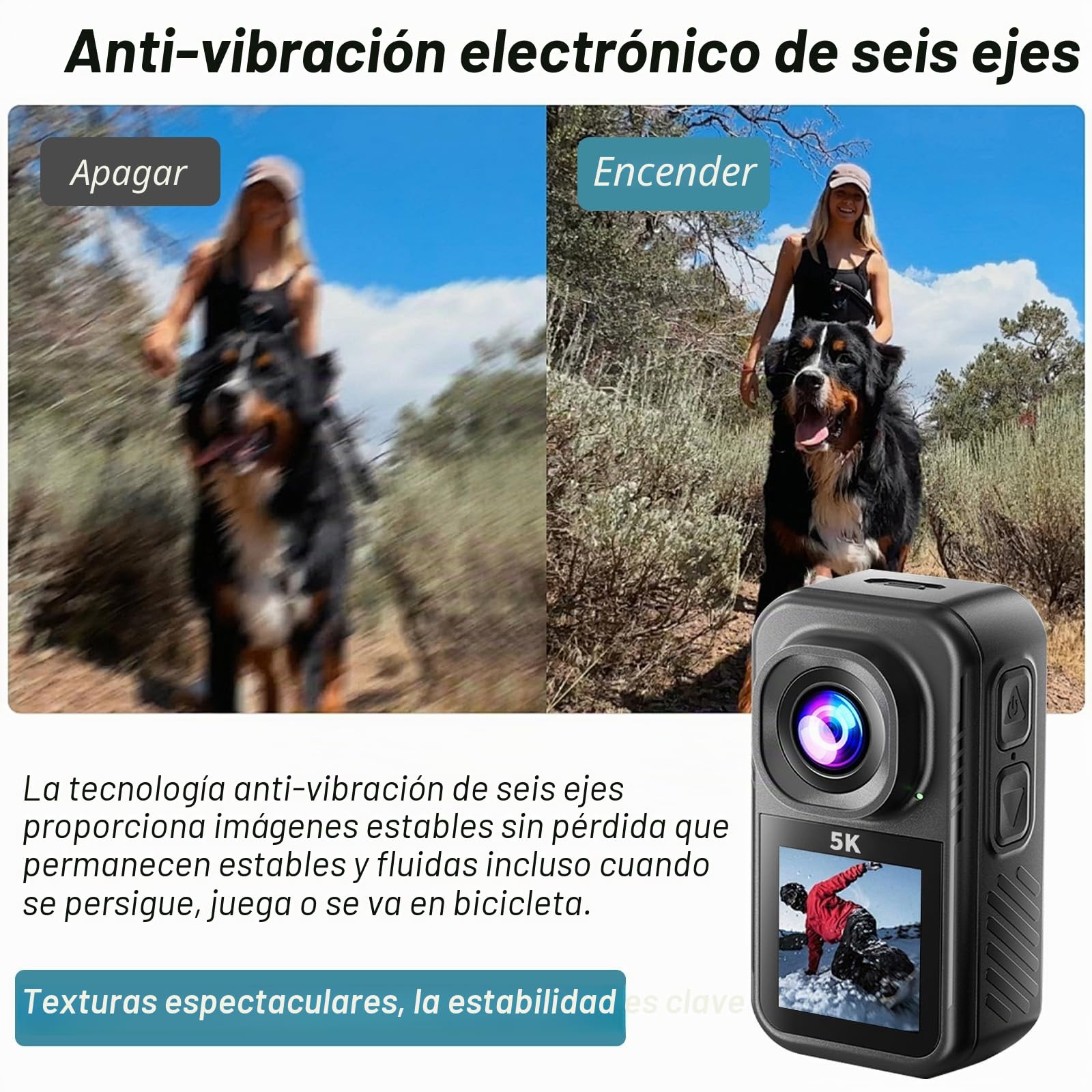 Action Cam 5K, Mini Action Cam con Tarjeta de 64GB, Videocámara Deportiva WiFi de 130°, Cámara Deportiva para Aventura, Cámara Deportiva para Ciclismo, Vlogging y Viajes