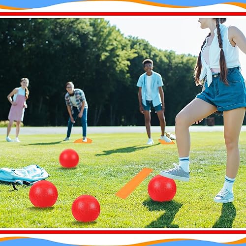 Miniatura 6 de Hiboom El juego de 10 piezas de kickball incluye bolas de dodgeball de 10 pulgadas, 5 bases de goma y bomba de bola para niños, niñas, adultos,