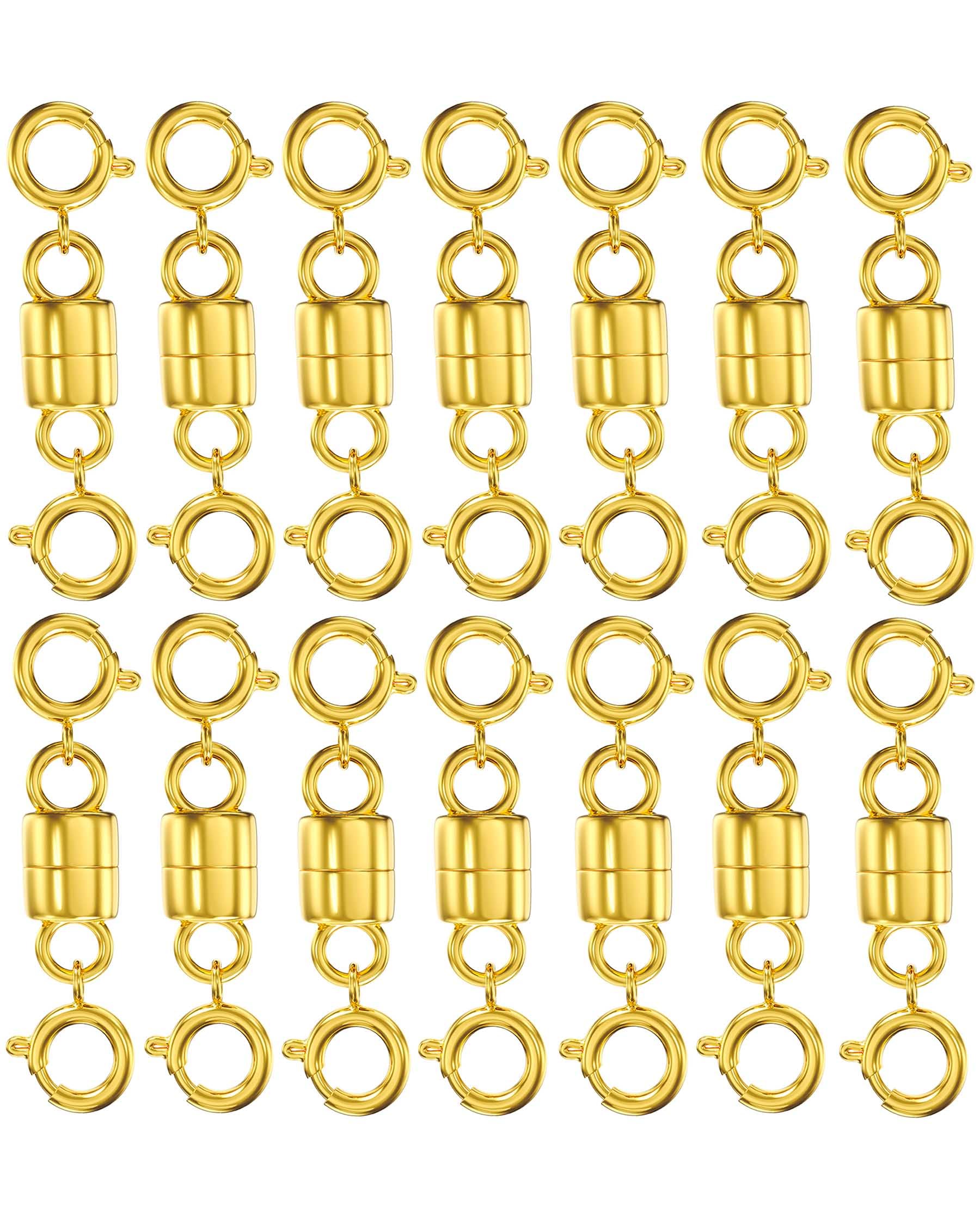 Clysoru Magnetic Necklace Clasps and Closures 14k Gold and Silver Two Spring Clasps Beads Chain Extender Necklaces Bracelet Safety Magnetic Locking Jewelry Clasp Converter (14 pcs Golden)