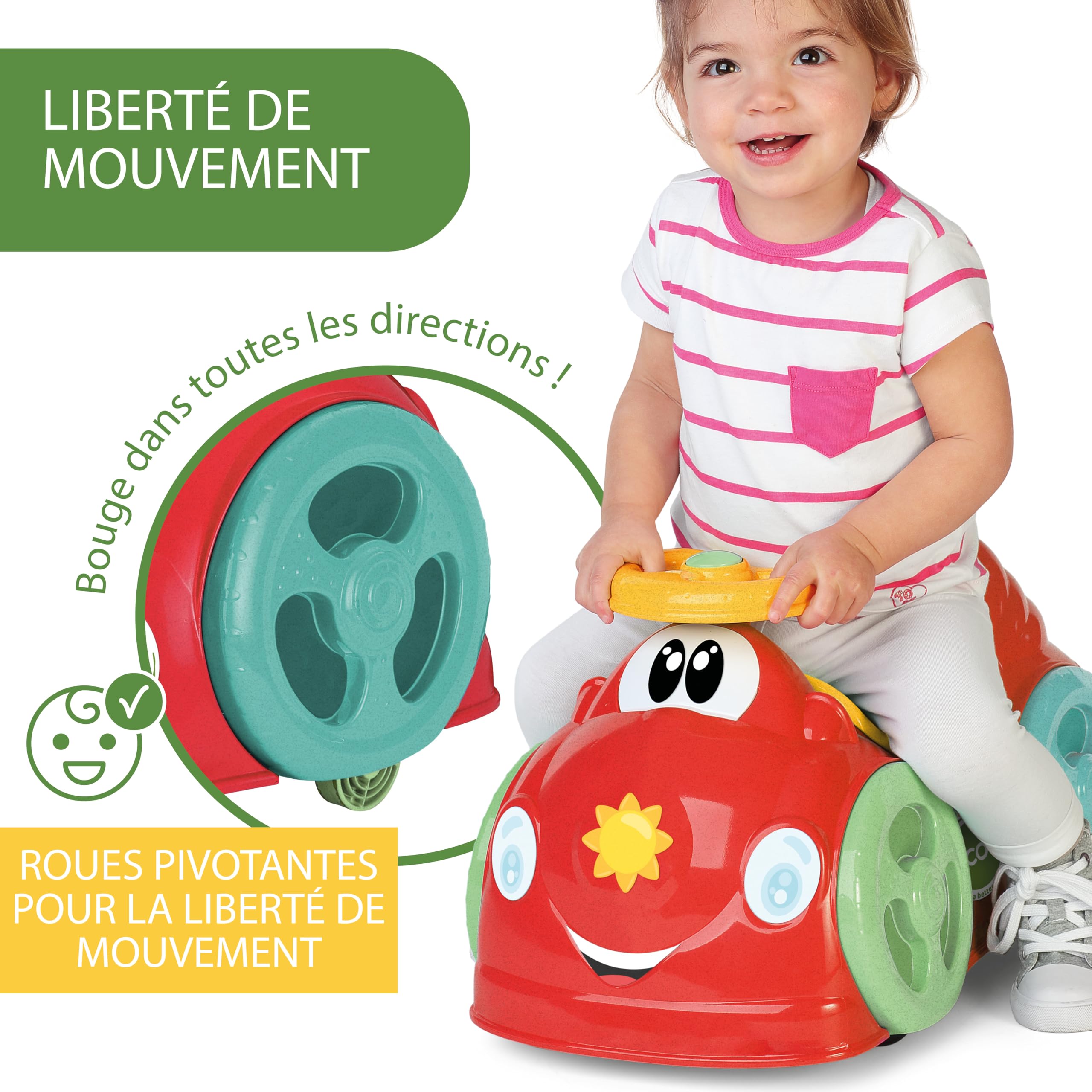 Chicco All Around Eco+ Czerwony, Samochód do Jeżdżenia dla Dzieci od 1 do 3 lat, 75% Plastiku Pochodzącego z Recyklingu, maks 20 kg