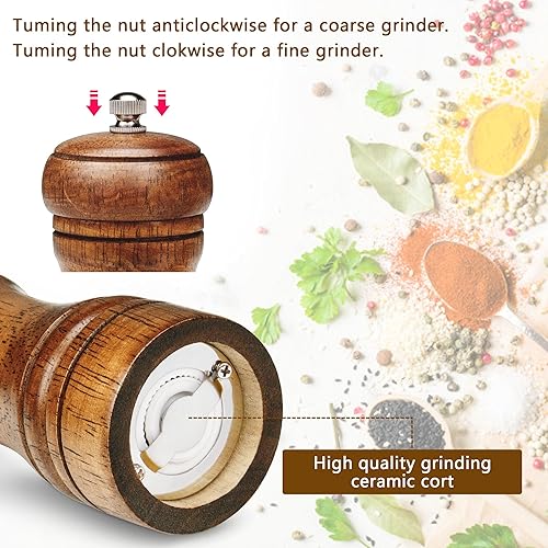 Miniatura 4 de Gulex Molinillo de pimienta de madera, molinillo de pimienta de madera de 5.5 pulgadas de grosor ajustable, mecanismo de molienda de cerámica,