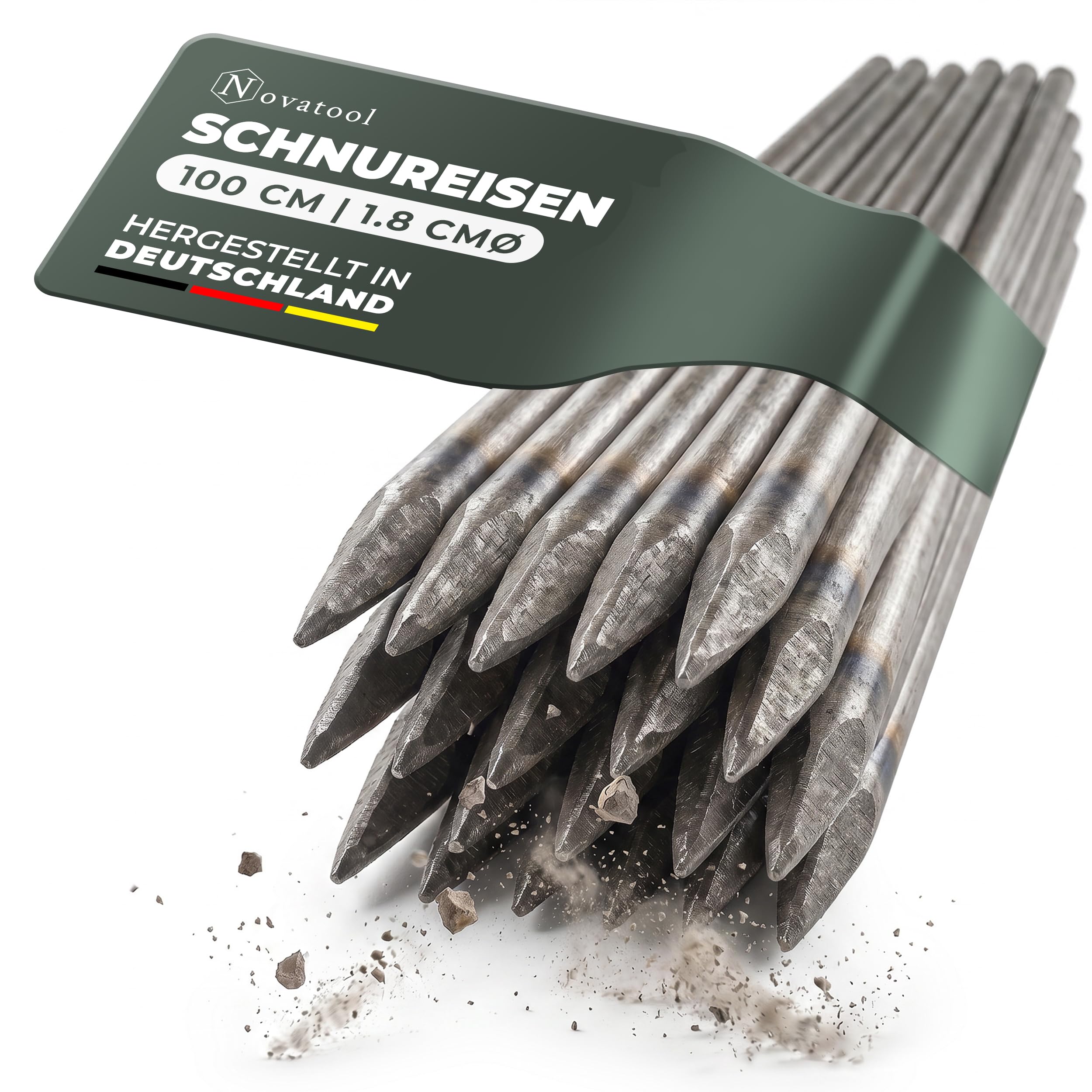Novatool 10er Set Schnureisen Ø16 x 1000mm Made in Germany Schnurnägel Schnurnagel Erdnägel für Richtschnur Richtschnurhalter Erdnagel Pflasternagel Erdungsstange Rankstab Rankhilfe Nivellierstange