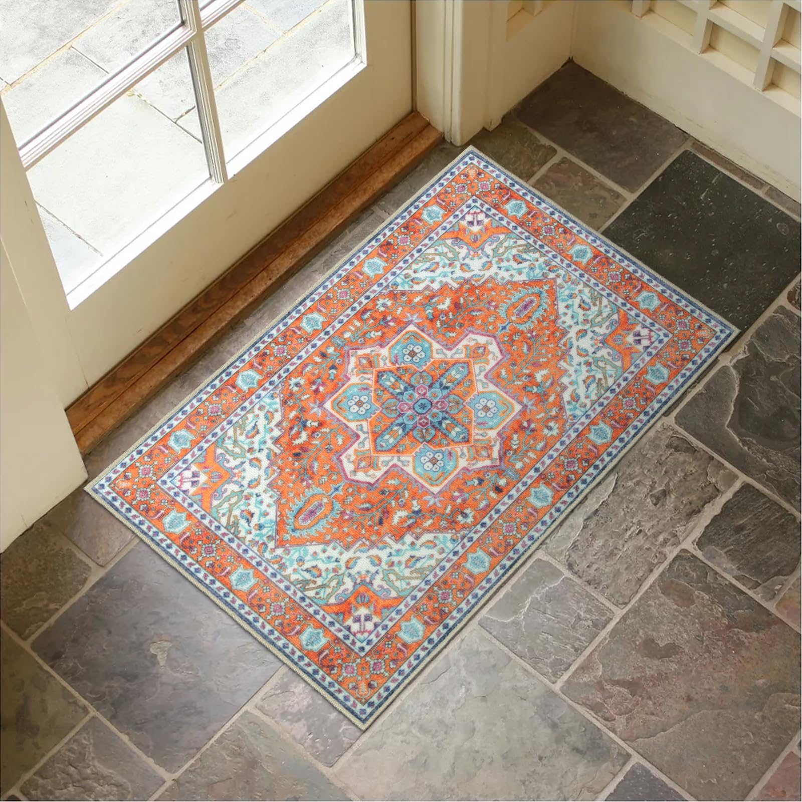 Collive Retro Indoor Doormat, Non-Slip, Washable, 20" x 32", Burnt Orange