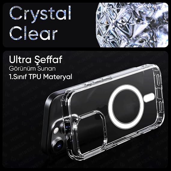 Transparent Case Compatible with Magsafe for Minesk iphone 16 Plus Crystal Clear Material Polycarbonate Back Part and Silicone Edges Wireless Wireless Charging Assisted Case Cover (16 Plus)
