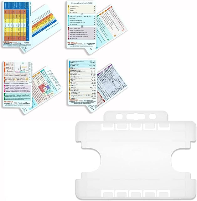 YardCard Badge Card Set | ECG Interpretation, Blood Result & ABG Reference Ranges, Glasgow Coma Scale, SBAR Handover, and NEWS2 Score | Paramedic or Medical Student Gift, Student Nurse Gift