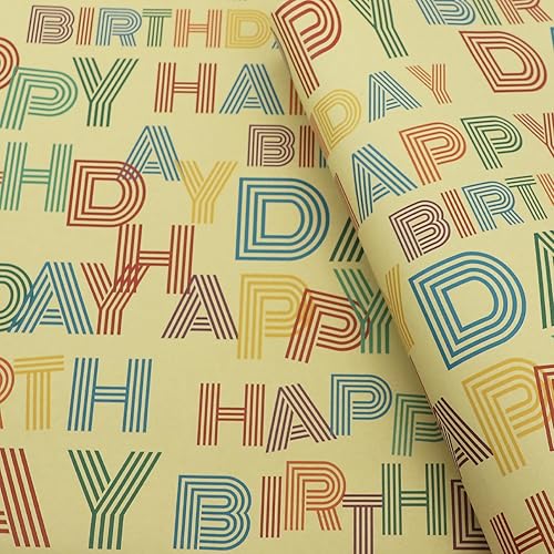CCXSY Papel de regalo de feliz cumpleaños, papel kraft con texto en inglés Happy Birthday, 27 x 20 pulgadas, embalaje plegable, 10 hojas