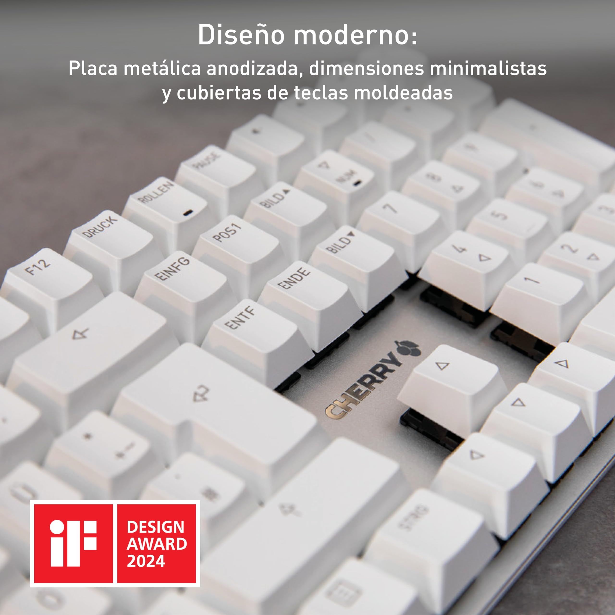 CHERRY KC 200 MX, Teclado Mecánico de Oficina con Placa de Metal Anodizado, Distribución de Teclado Inglés EE. UU. (QWERTY), con Cable, Switches MX2A SILENT RED, Negro/Bronce | Diseño moderno, superficie de aluminio, conexión USB-A, negro/bronce, teclas s