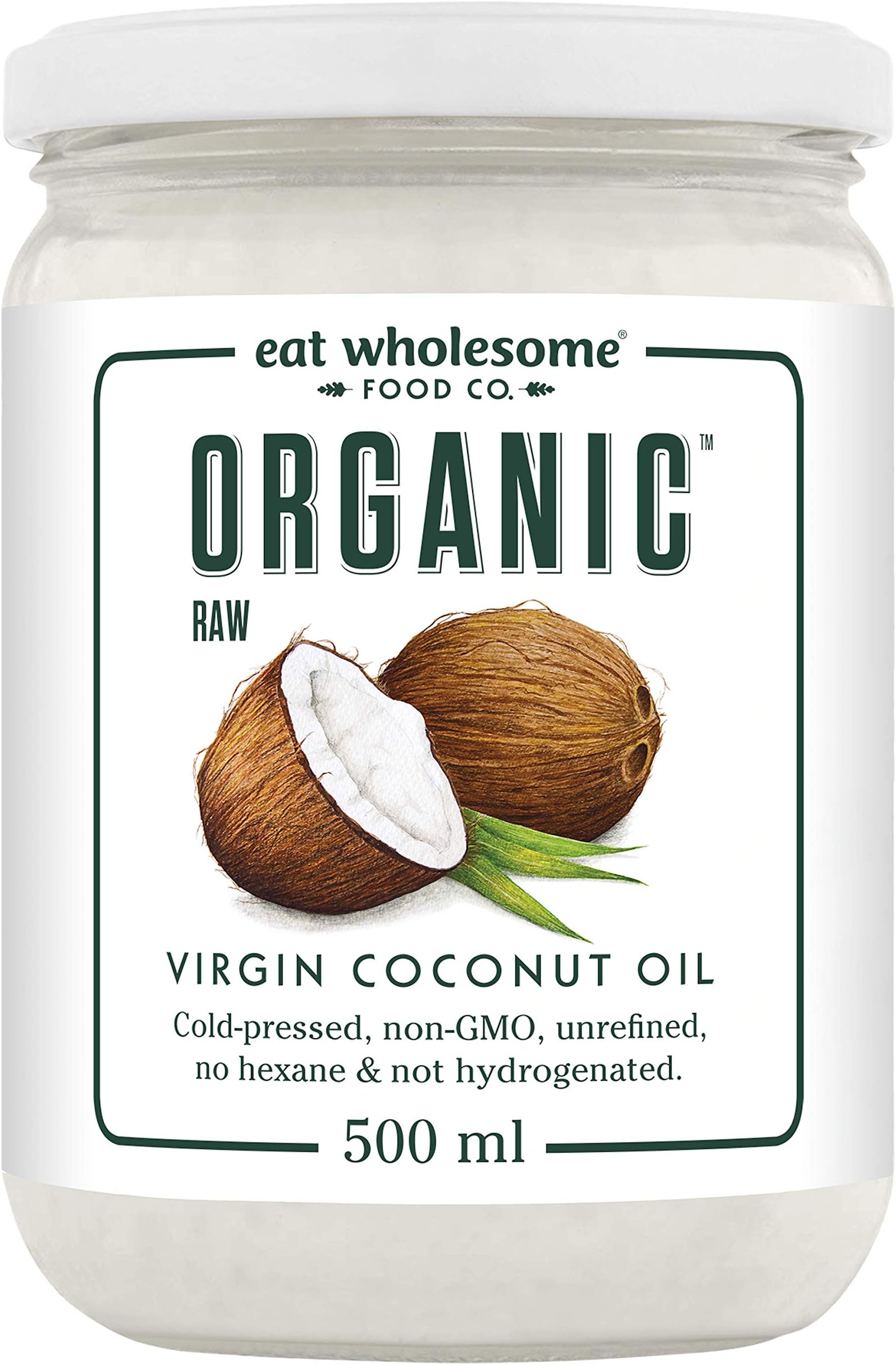 Eat Wholesome Organic Raw Cold-Pressed Virgin, Coconut Oil, 500 ml, for Cooking, Baking, Skin Moisturiser & Hair Conditioner