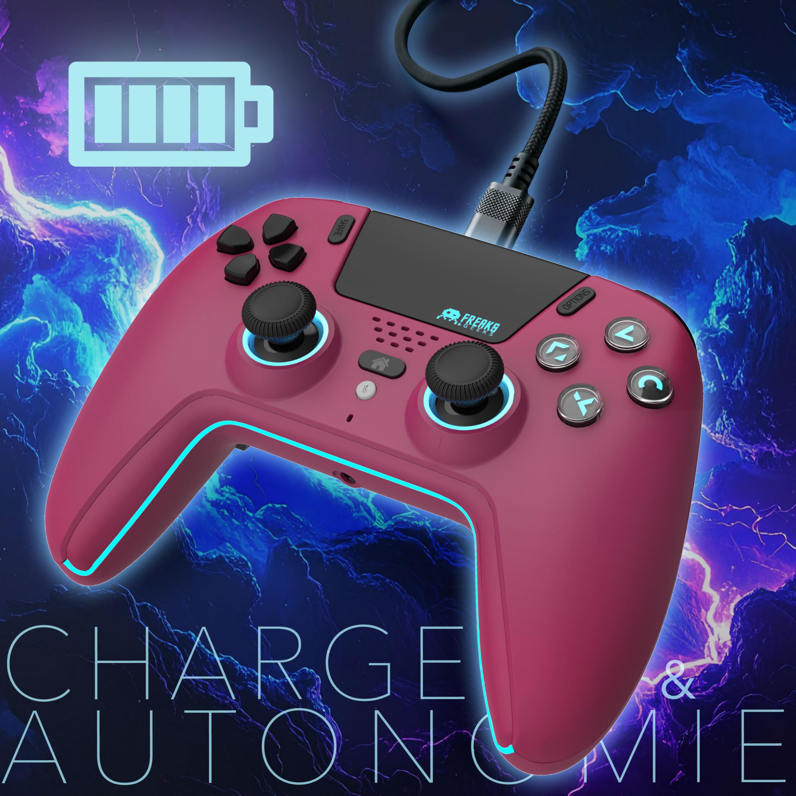 Freaks and Geeks-Manette Bluetooth pour PS5 LED Hall Effect - Cherry Red