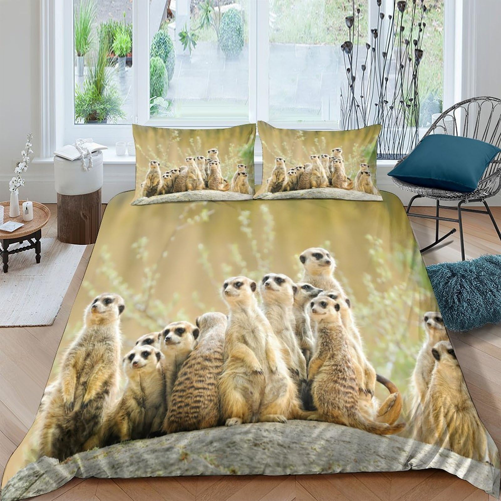 Ctjqhvkz Style-2 3D Printed Meerkat Group Fitted Sheet Microfiber Soft Anti-Slip Forest Scene Mattress Cover For Bedroom Decor Single（135X200cm）