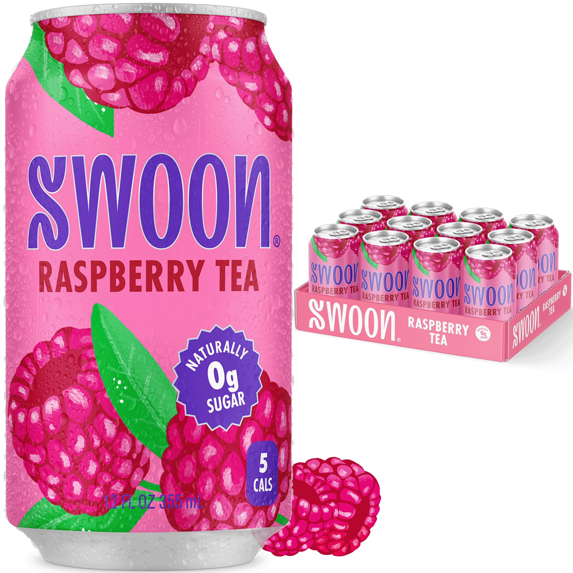 Swoon Raspberry Iced Tea - Sugar Free, Gluten Free, Low Carb, Paleo-Friendly - Flavored Keto Drinks Made with Organic Black Tea and Sweetened by Monk Fruit and Stevia (Pack of 12)