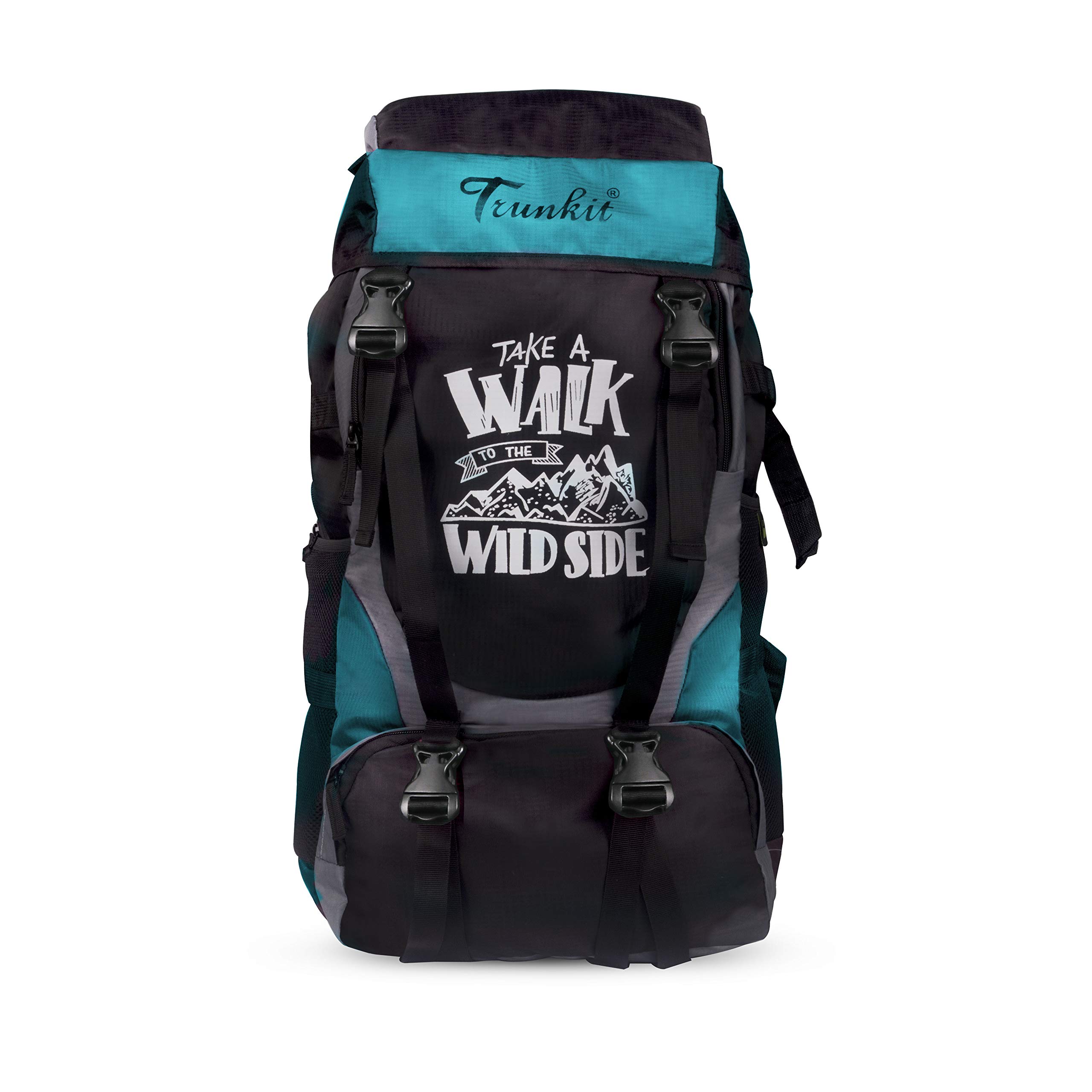 Trunkit Adventure Series Water Resistance Trekking Hiking Travel Bag With Shoe Compartment Rucksack - 55 L (Black/Turquoise) (B08L6GB6JX) Amazon Price History, Amazon Price Tracker