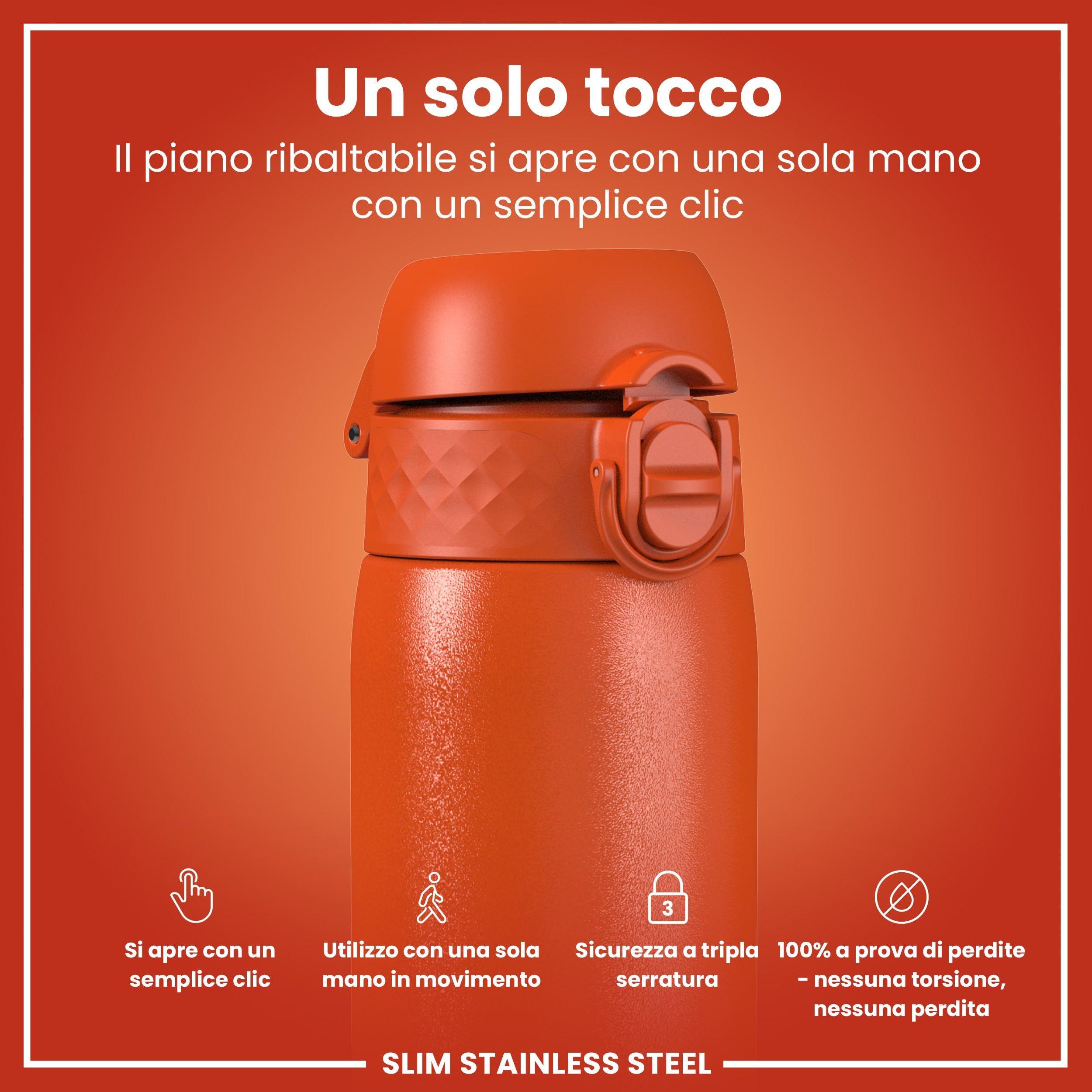 Ion8 Borraccia Acciaio Inox, 600ml, a Prova di Perdite, Facile da Aprire, Serratura Sicura, Lavabile in Lavastoviglie, Adatta a Portabicchieri, Maniglia per il Trasporto, Durevole