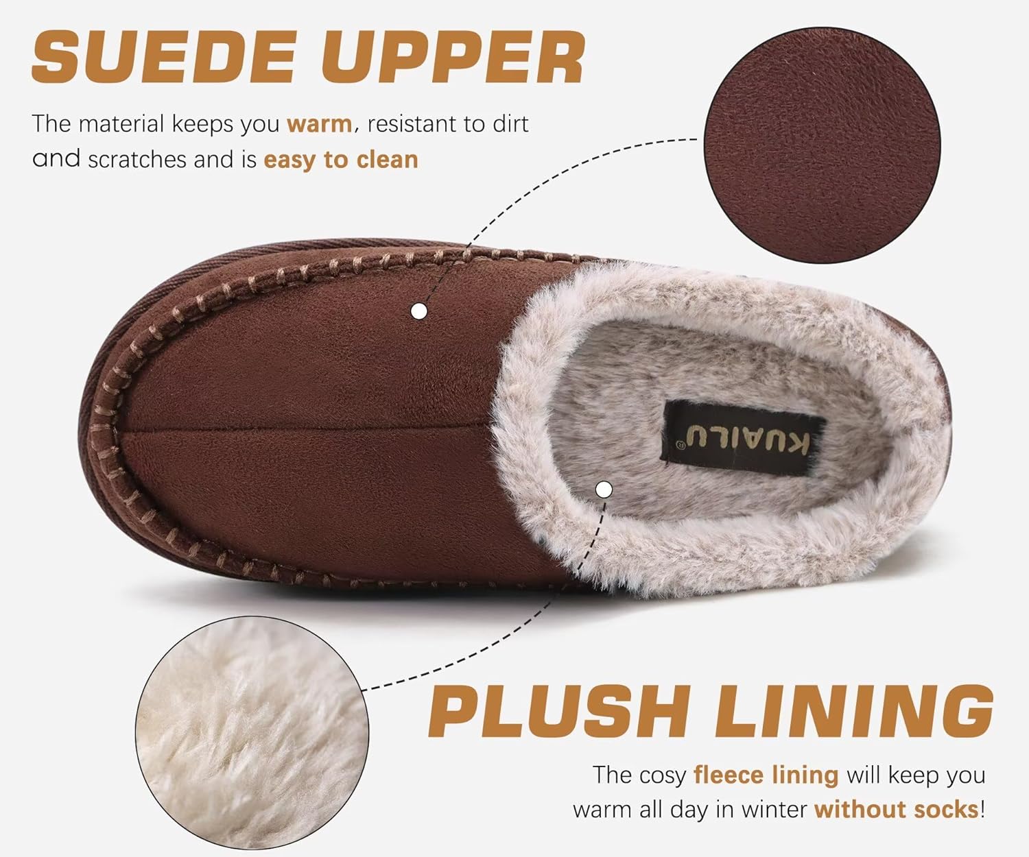 KuaiLu Mens Clog Slippers with Arch Support Suede Faux Fur Memory Foam Warm House Shoes Comfortable Slip-on Mans Bedroom Indoor Outdoor Slippers Rubber Sole - Image 5