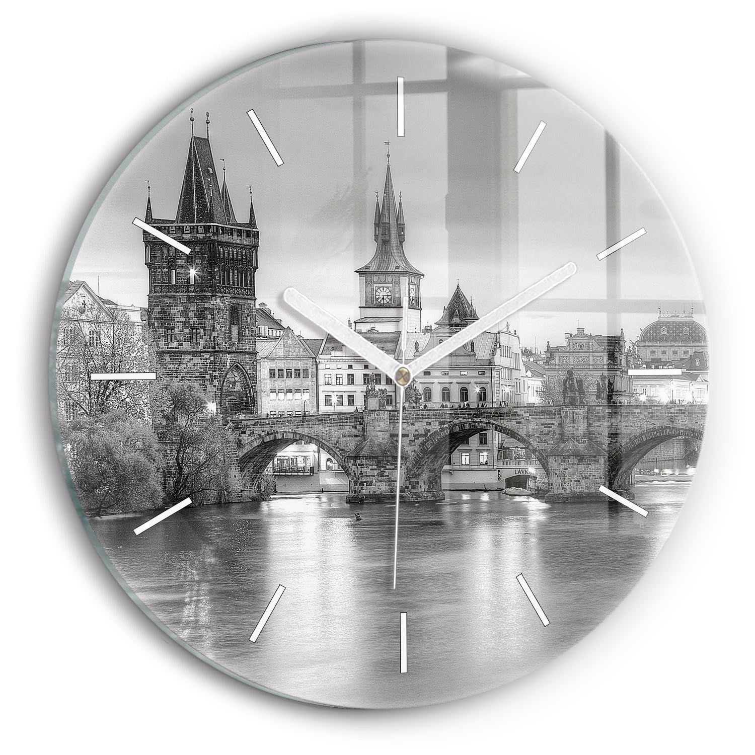 Horloge en verre 30 cm Wallfluent mécanisme silencieux horlogerie moderne Prague