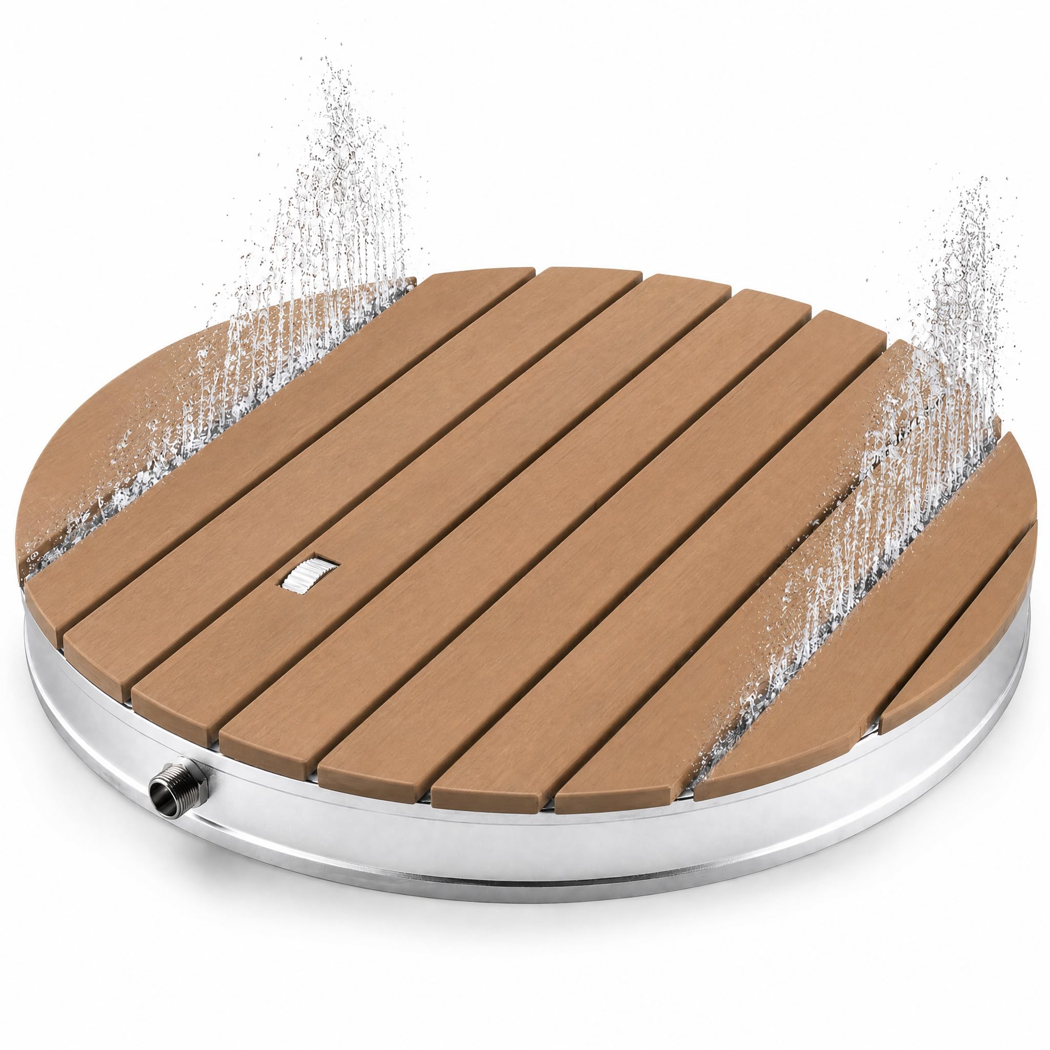 @tec Gartendusche, Ø 70 cm, Höhe: 7,5 cm, Bodendusche für Garten, Pool & Camping, WPC-Bodenplatte mit 18 Fontänen, Fußventil mit Stellrad, 3/4-Zoll Schlauchanschluss, mobil