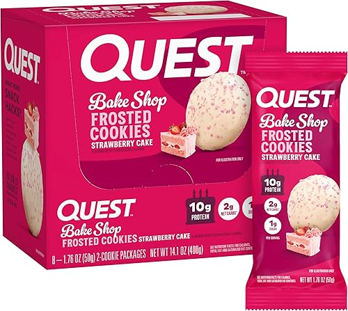 Miniatura 1 de Quest Nutrition Paquete doble de galletas heladas, pastel de fresa, 0.04 oz de azúcar, 0.35 oz de proteína, 0.07 oz de carbohidratos netos, sin