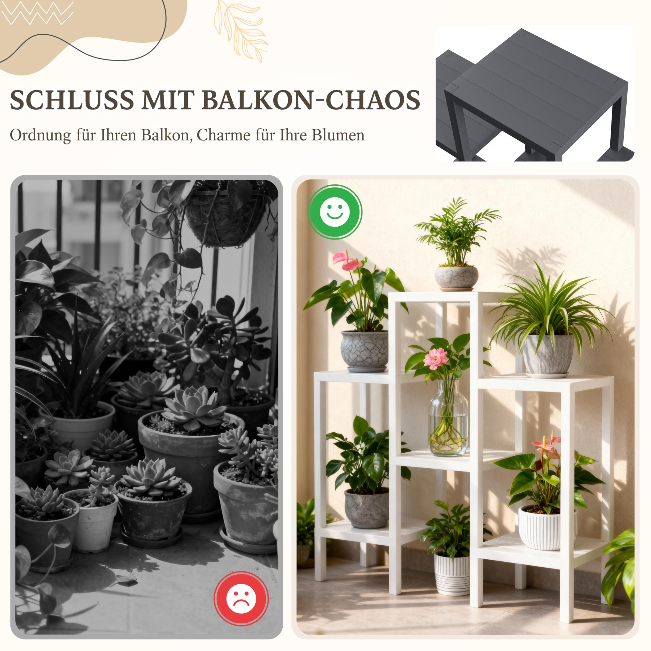Ribelli Staffa per fiori a 6 piani, per piante, fai da te, a più piani, impilabile, espandibile, per interni, balcone, decorazione soggiorno, giardino, terrazza e ufficio, bianco