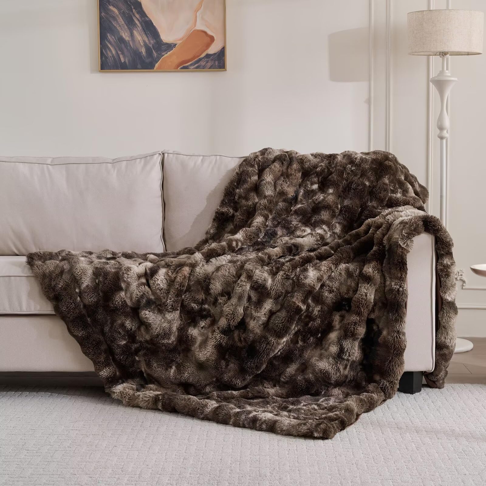 760GSM Faux Rabbit Faux Fur Throw Blanket,Super Thick Warm Bubble Blanket Throw,Fuzzy Luxury Plush Decorative Blanket for Couch Bed Sofa(Tie-dye Coffee,50''x 60'')