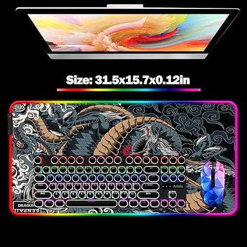 Miniatura 5 de Alfombrilla de mouse RGB Dragon LED para juegos, alfombrilla de mouse grande para PC, computadora portátil y alfombrilla de teclado para escritorio