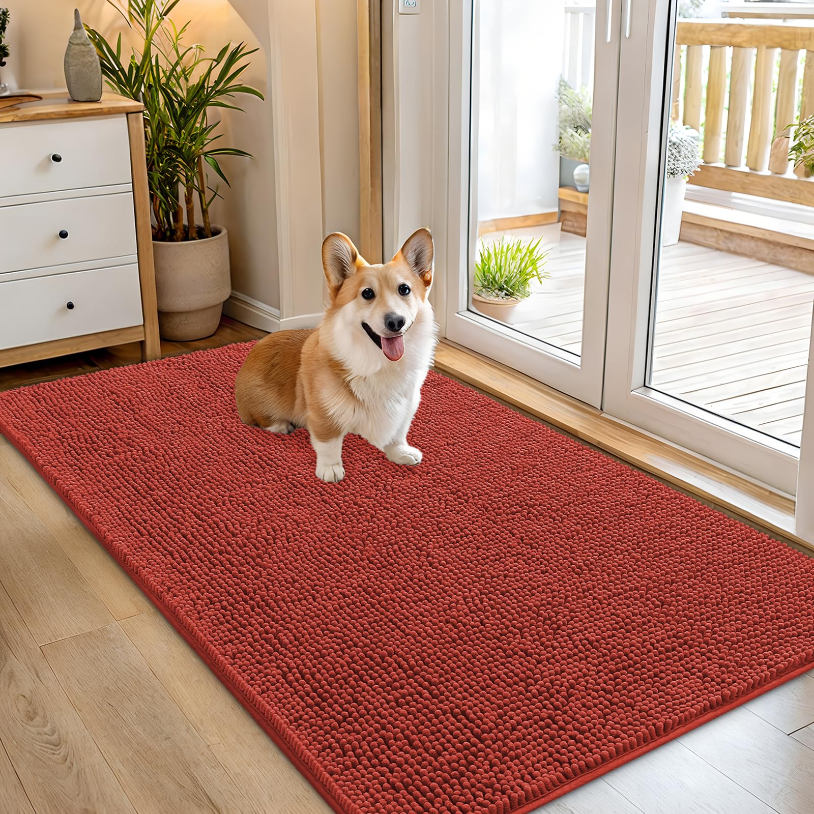 OLANLY Dog Door Mat for Muddy Paws 54x32, Super Absorbent Chenille Mud Mat